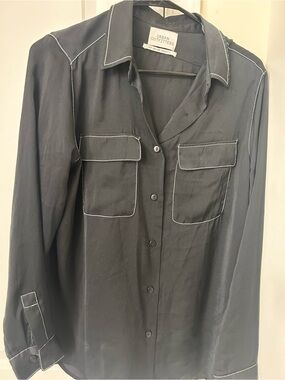 Urban Outfitters Black Button-Up Shirt with White Stitching Detail. S-P